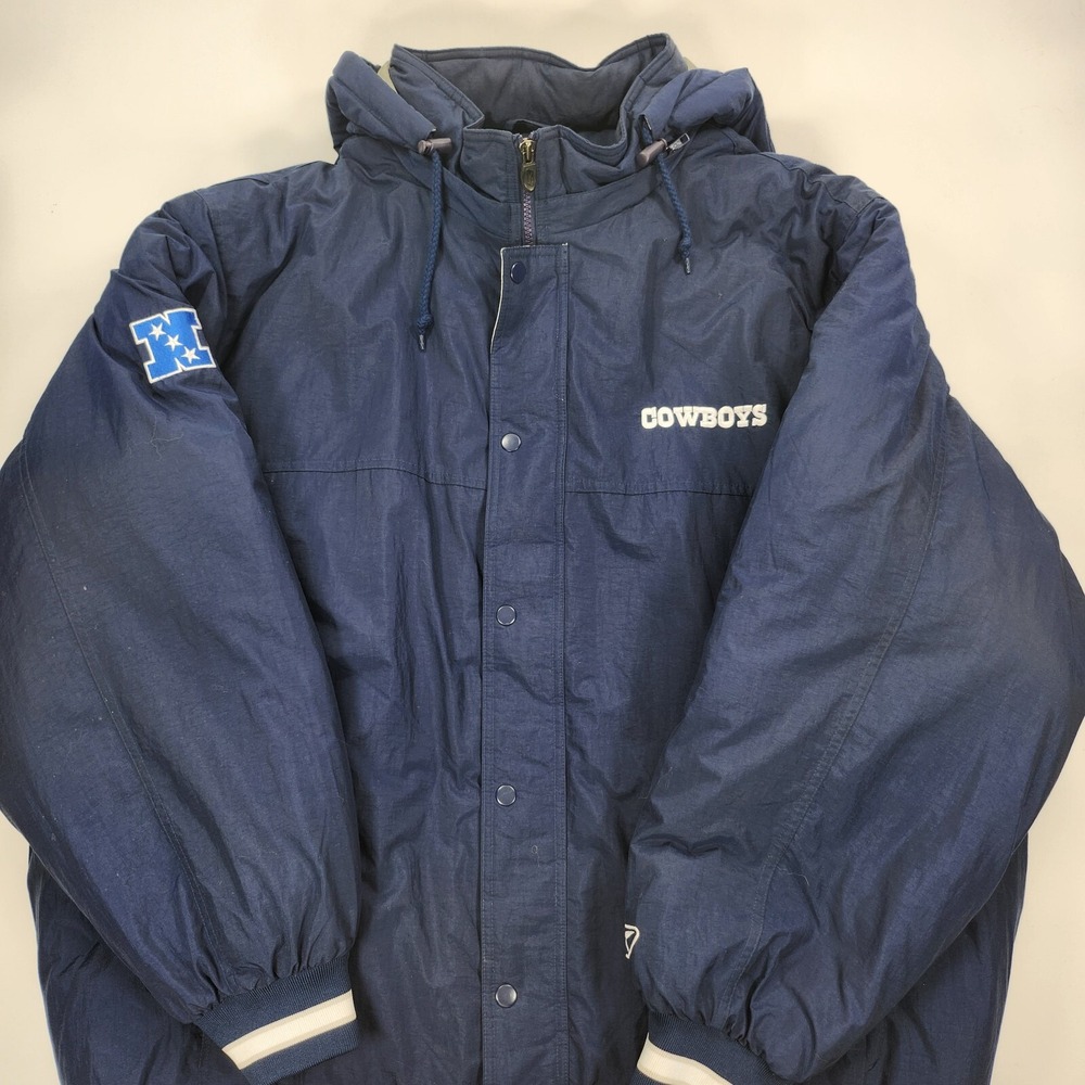 Blue Vintage Reebok Cowboys Winter Puffer Jacket Full Zip Removable Hood XXL